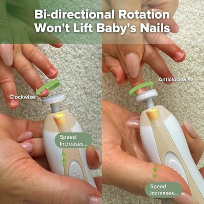 Haakaa Electric Baby Nail File Kit - LED Light & 6 Replacement Heads for Newborns, Infants, Adults | Acorn