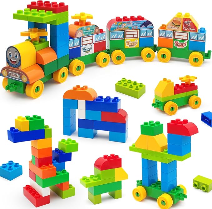 90 Pcs Classic Building Blocks Set for Toddlers 3-6 Large Building Bricks Train Educational Toy STEM Toys Compatible with Major Brands Gift for Kids