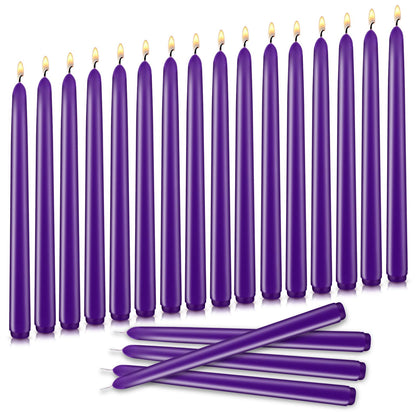 Taper Candles 10 inch (H) Dripless, Set of 20 Purple Unscented and Smokeless Taper Candles Long Burning, Paraffin Wax with Cotton Wicks for Burning 8 Hours Time