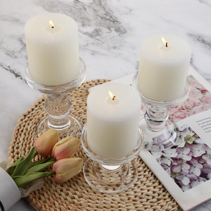 BTGLLAS 6-Piece Set of Glass Candlestick, Crystal Candlestick Holder Holder and Conical Candle, Christmas Candle Holder Decoration, Family Living Room Wedding Candle Holder (Clear 2sets)