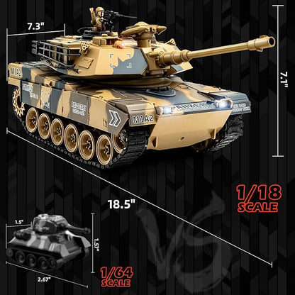 1/18 US M1A2 Army Tank 2.4GHz Remote Control Model Toys Smoke &amp Sound &amp LED Lights &amp Recoil Effects. RC Tank Perfect Collectible6+ Gift Kids and Adults