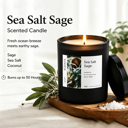 Sea Salt Sage Soy Candle, Driftwood Aromatherapy Candle for Home, Natural Soy Wax Sleep Candle with Citrus Woody Scent for Bedroom, Relaxation, Bath & Self Care Gift