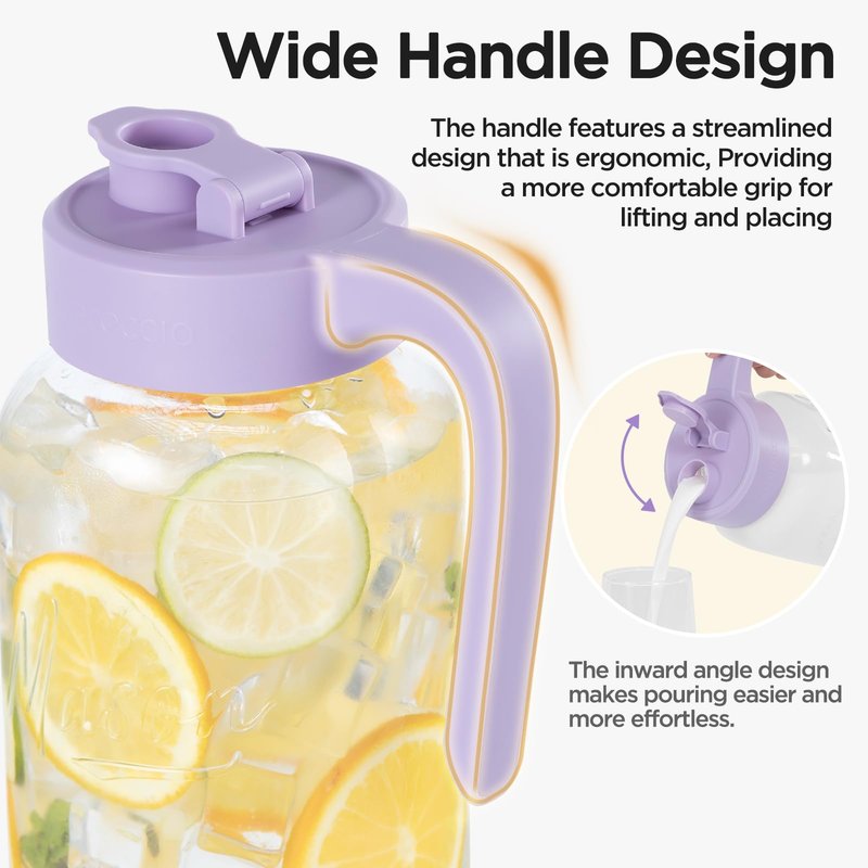 Spreccio Mason Jar Pitcher - Airtight & Leakproof Glass Pitcher with Lid[set of 2], Perfect for Breastmilk, Cold Brew, and Sun Tea, 2 Quart (64 oz) Mason Jar with Pour Spout Lid
