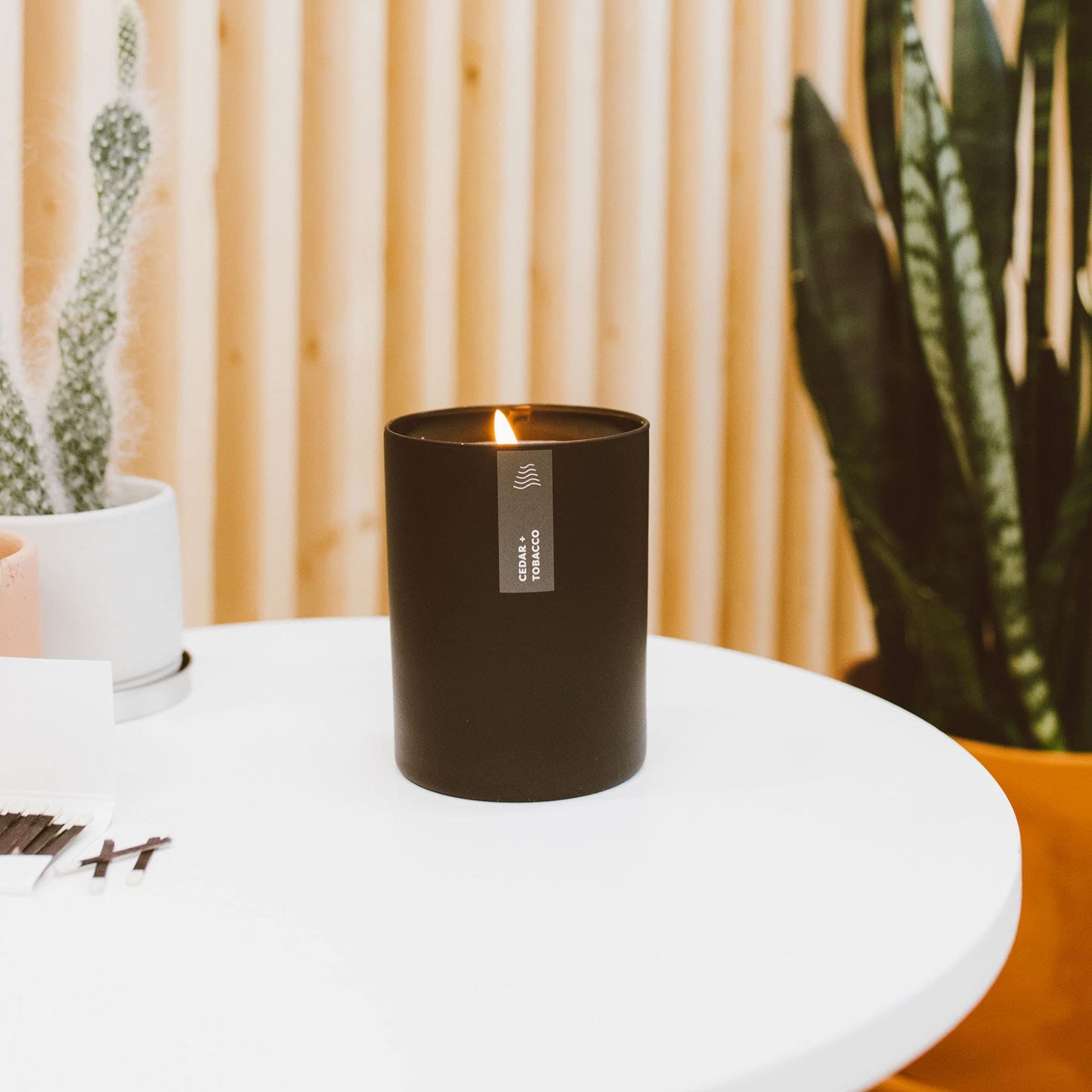 Calyan Wax Co. Cedar & Tobacco Scented Candle - 75 Hour Burn - Luxury Clean Soy Wax Candles - Long Lasting Black Tumbler Jar Candle for Home - 10.2oz