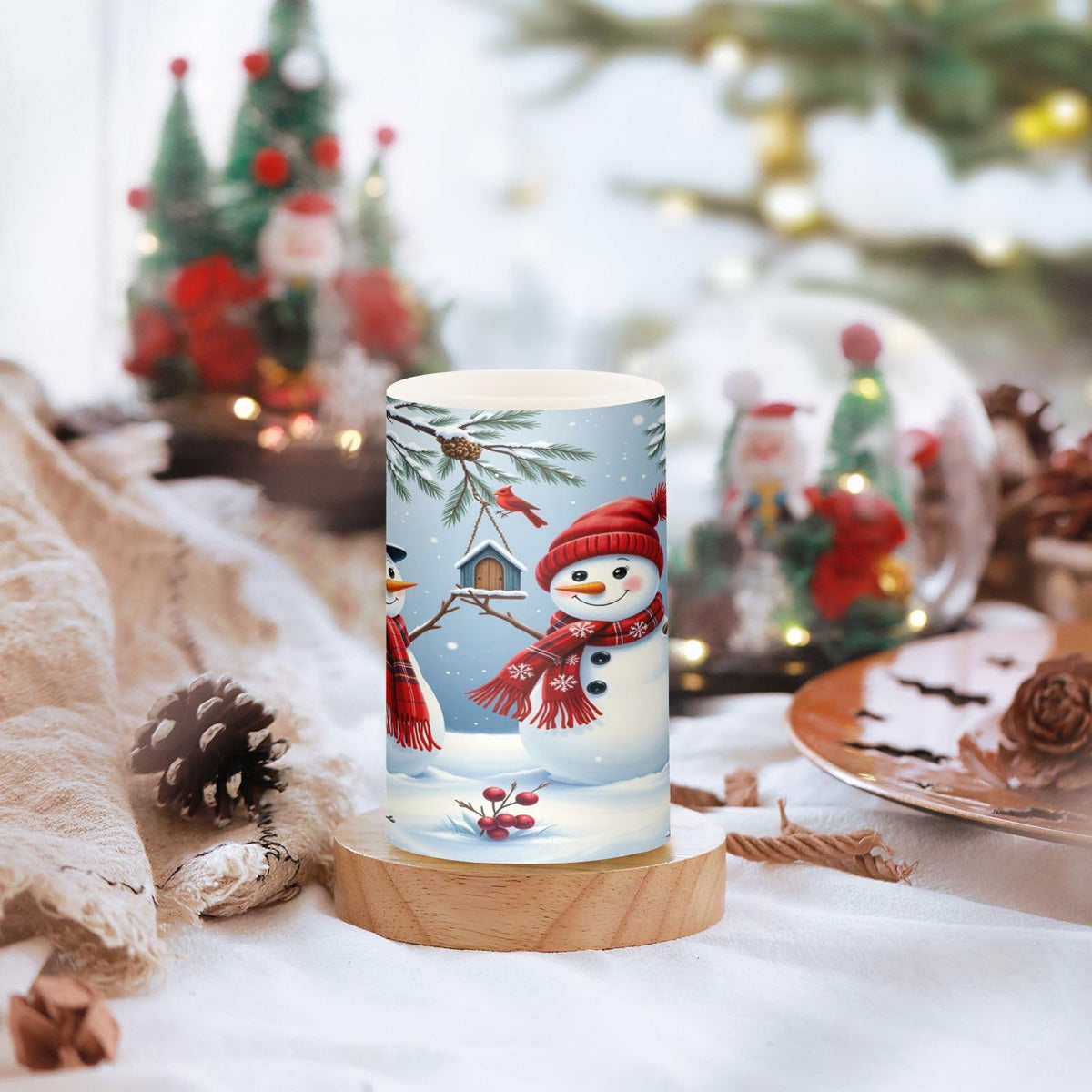 Eionryn Christmas Winter Snowman Couple Flameless Candles Battery Operated LED Candles with Remote Timer Electric Candles for Home Party Decor 2pcs