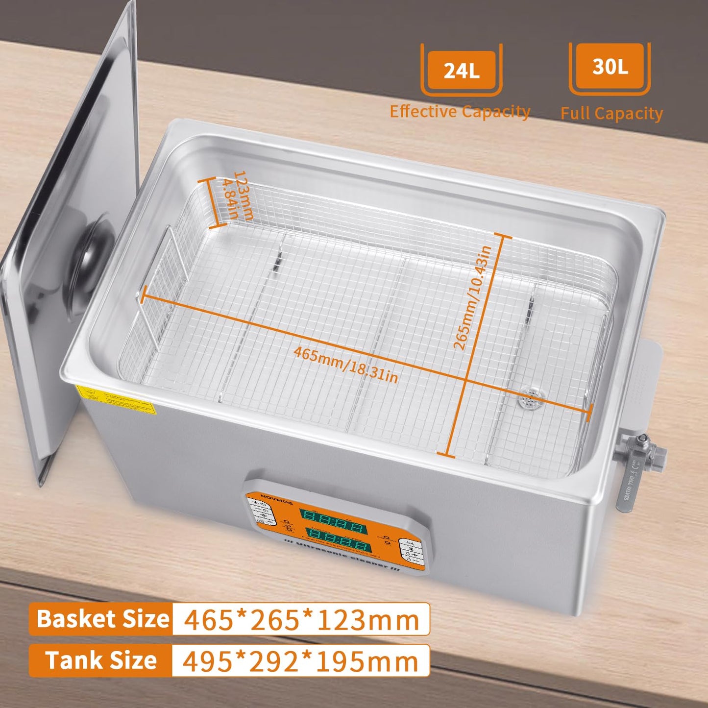 NOVMOS Ultrasonic Cleaner,30L 600W Touch Screen Control Ultrasonic Cleaning Machine with Timer&Heater,Sonic Cleaner for Gun,Carburetors,Parts,Chain Cleaning (Including Baskets)