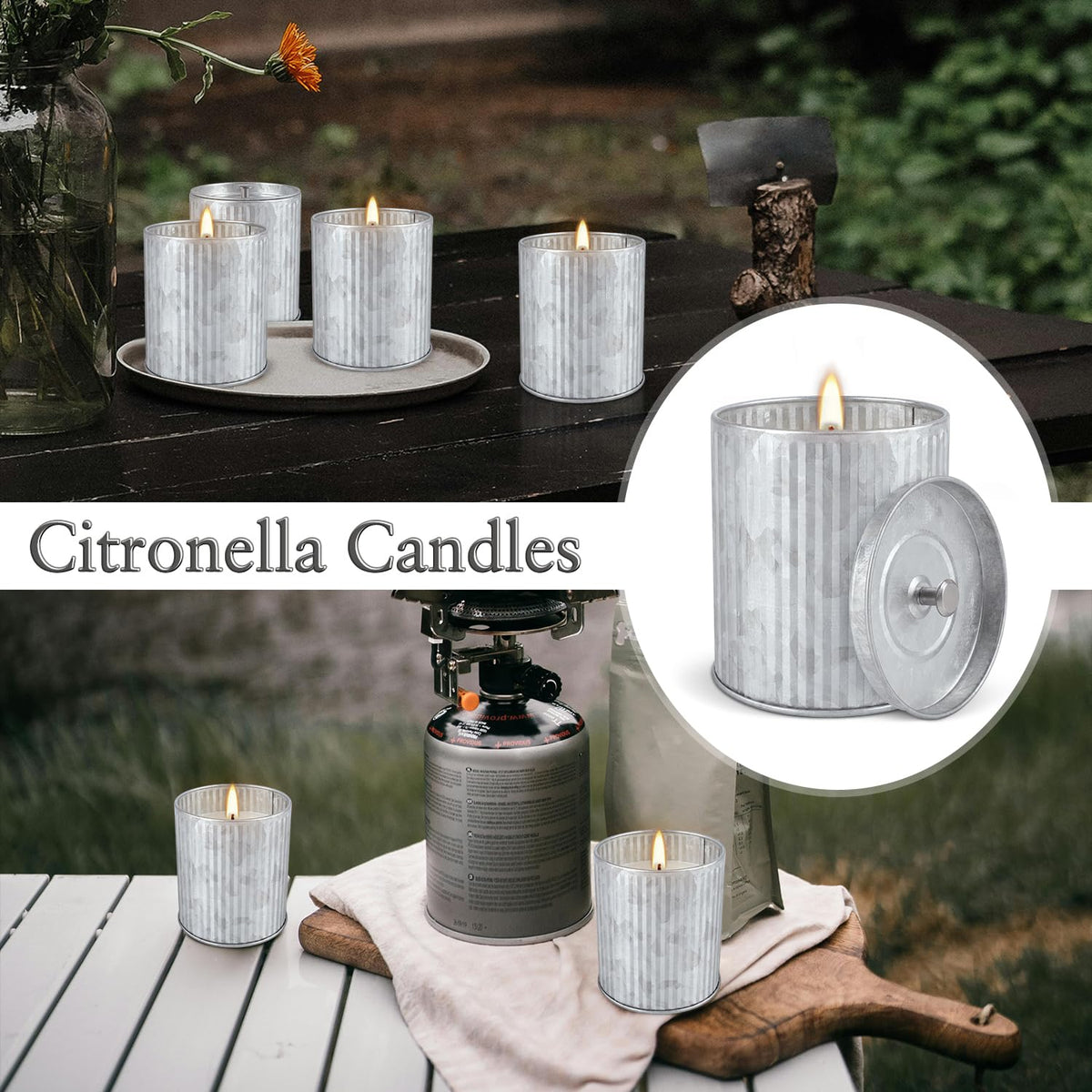 4Packs Citronella Candles Outdoor Indoor,Natural Soy Wax Scented Candles,Long Lasting Burning for Home Gardon Patio Balcony,Summer Gift,Silver 4oz