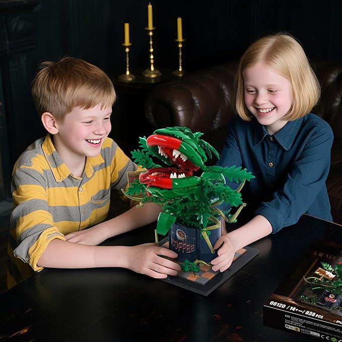 838PCS Large Piranha Plant Building Block Set AuderyII Cannibal Flower Model with Coffee Can &amp Feed Me Sign Horror Movie Decorations Botanical Collection Toy Gifts for Adult &amp Teen Aged 8+