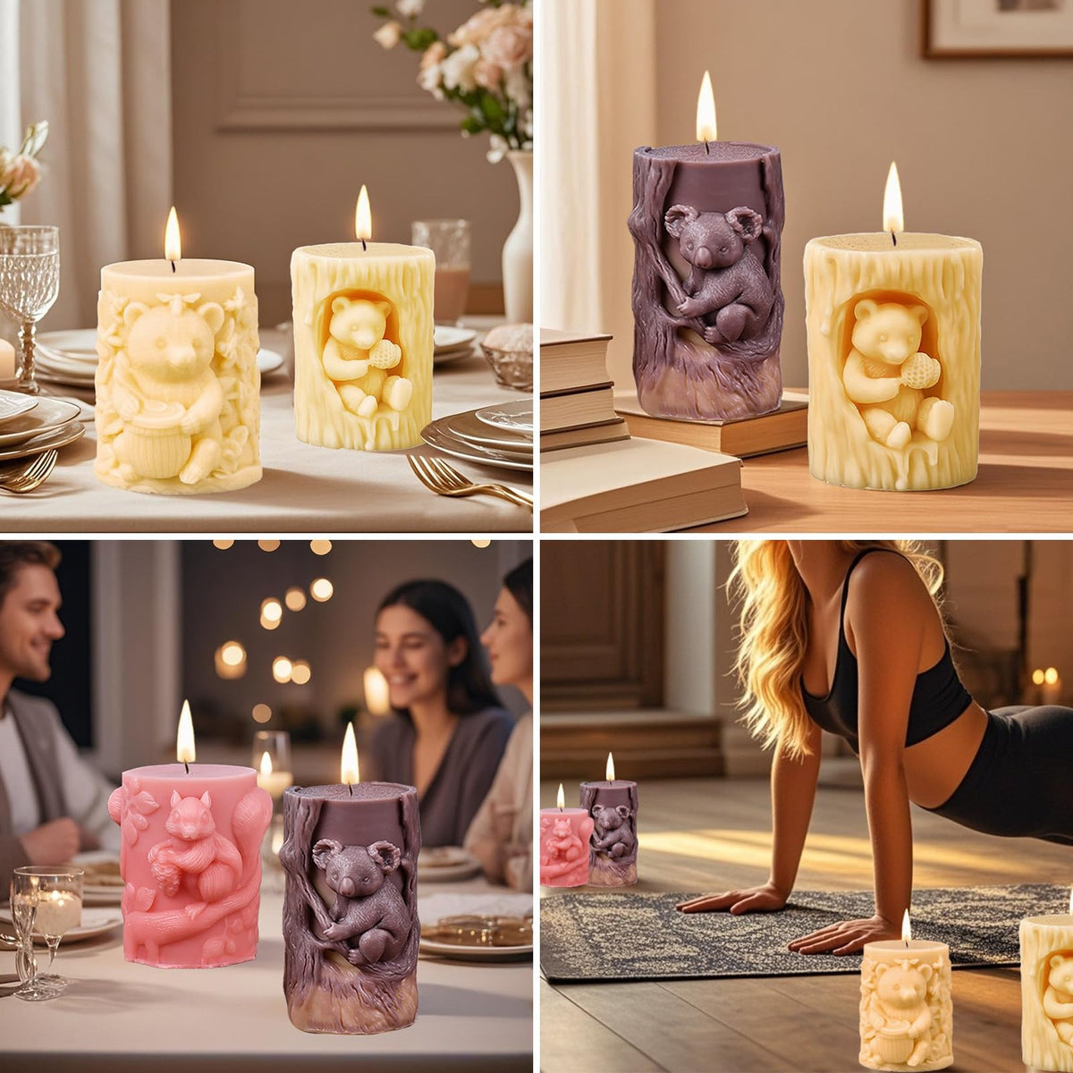 4 Pack 3D Animal Silicone Candle Molds, DIY Bear Koala Squirrel Pillar Candle Molds, Epoxy Resin Casting Molds for DIY Resin Craft, Candle & Soap Making, Perfect for Home Decor