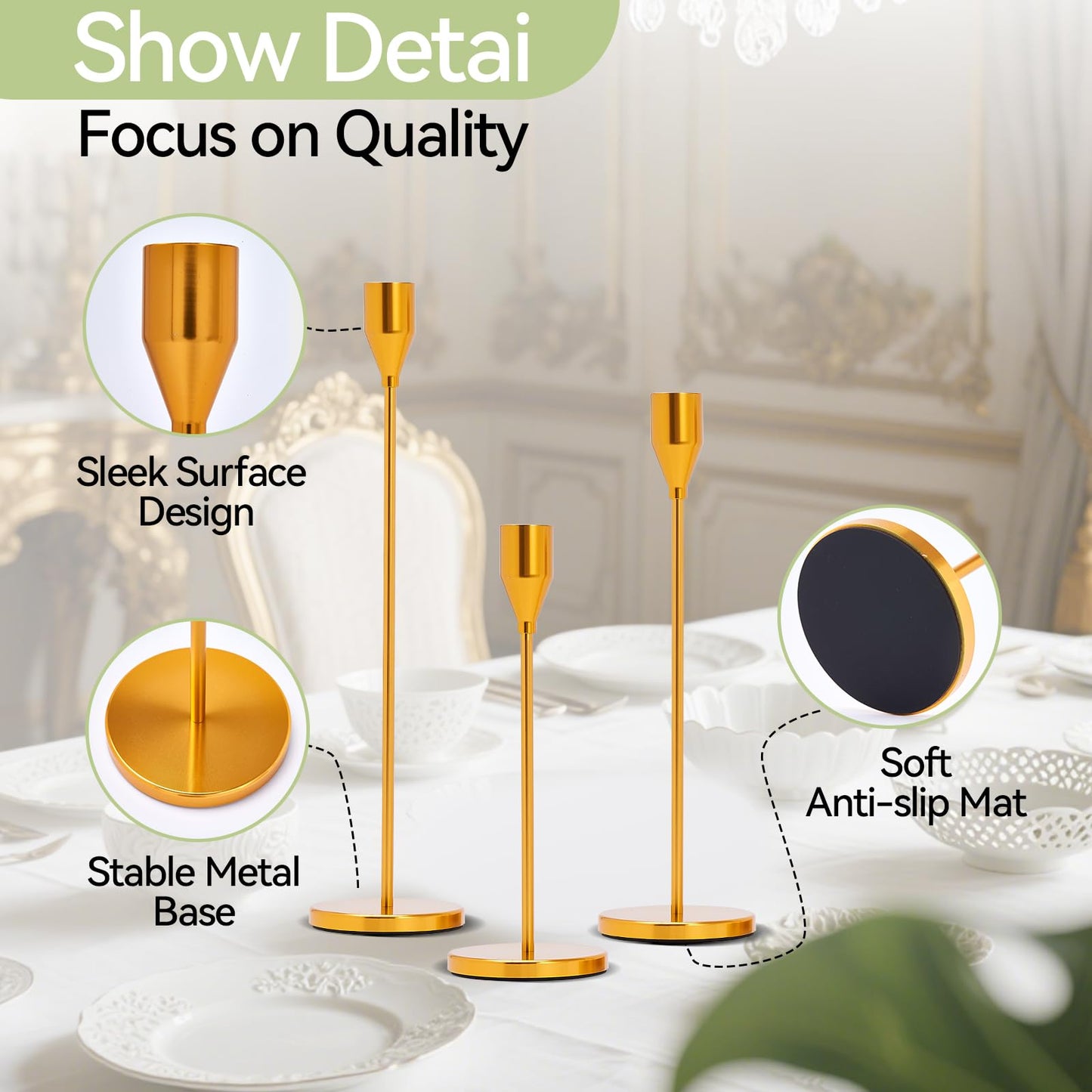 Candlestick Cone Candlestick, Aviation Aluminum Anodized, Retro Modern Decorative Centerpiece for Dining Table Decoration, Wedding Home Gifts, Parties (6, E-Golden)