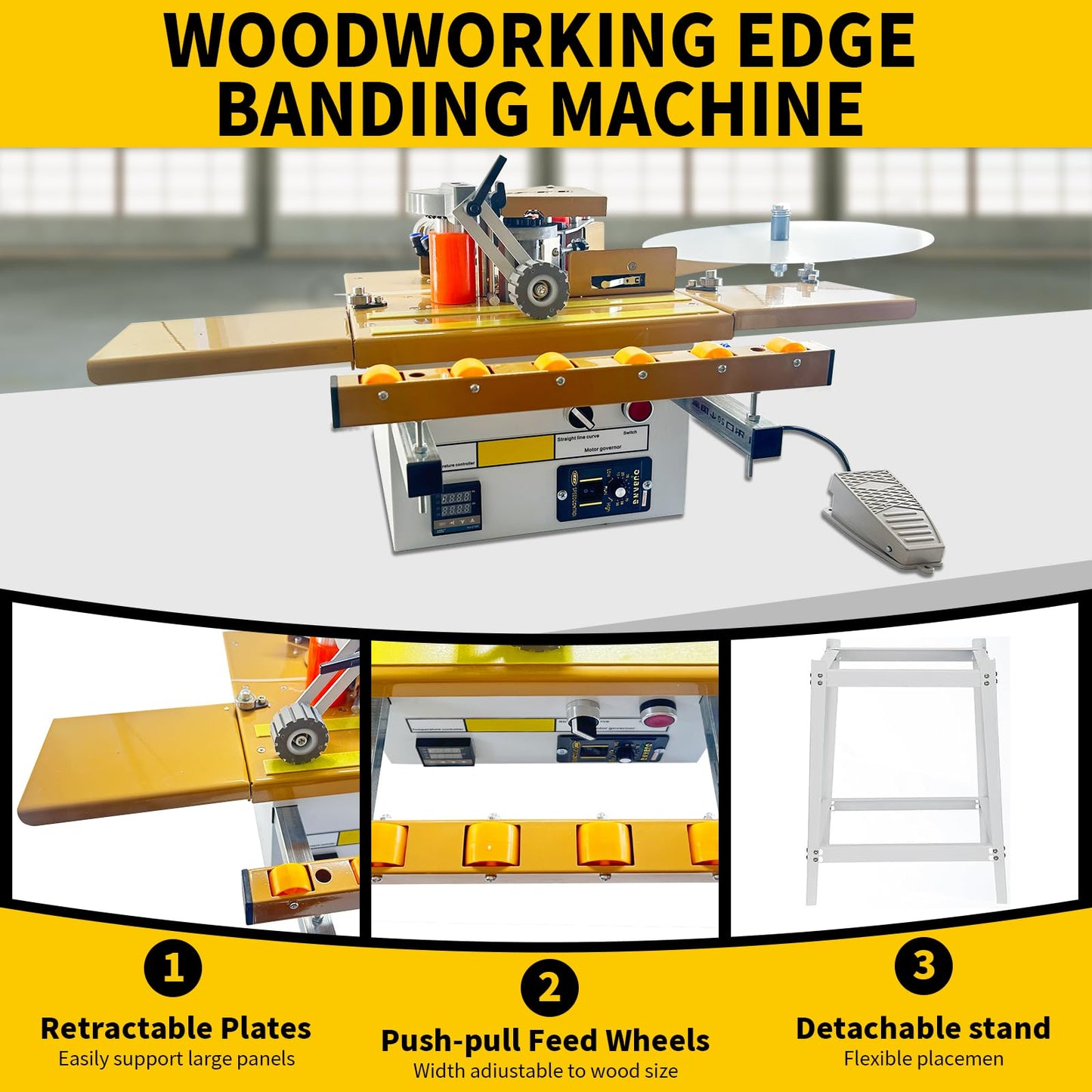 DEVALLEY Portable Woodwork Edge Bander Banding Machine,Automatic Tape Breaking Adjustable Speed Edge Banding Machine Curve Straight Edge Bander Control With Microcomputer Intelligent Temperature