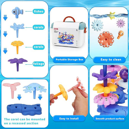 Coral Garden Flower Building Toys for for Toddlers 3-5 Year OldUpgrade DIY Building Blocks Toys for Ages 2-4 GirlsEducational STEM Christmas Birthday Gift for Kids(76PCS)