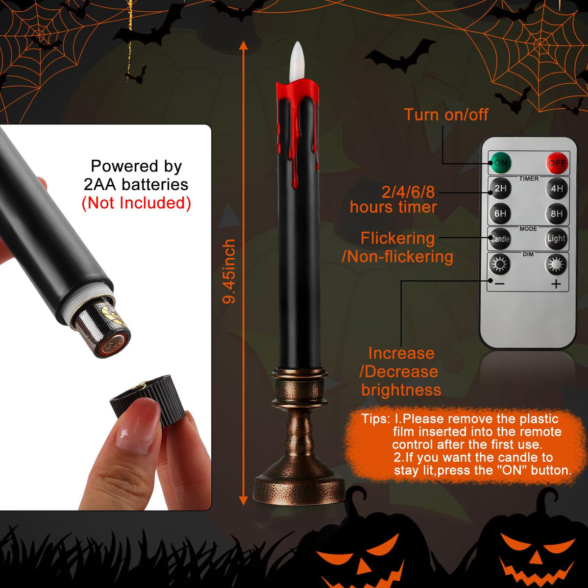 Sratte 6 Sets Halloween Blood Dripping Candle Decoration Led Flameless Candle with Candlestick Holder and Remote Battery Operate Vampire Tears Scary Creepy Decor for Indoor Home (Brown Holder)