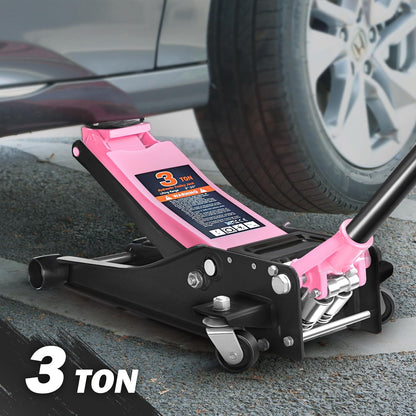DNA Motoring Low Profile Hydraulic Trolley Service/Floor Jack, 3 Ton (6000 lbs) Capacity, Lifting Range 3"-20", Pink, TOOLS-00475-PK