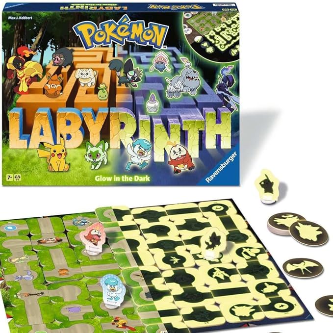 Ravensburger Pokémon Labyrinth Glow in the Dark - Sliding Fun with Your Favorite Pokémon - Playable in Light and Dark for 2-4 Players Ages 7 and Up