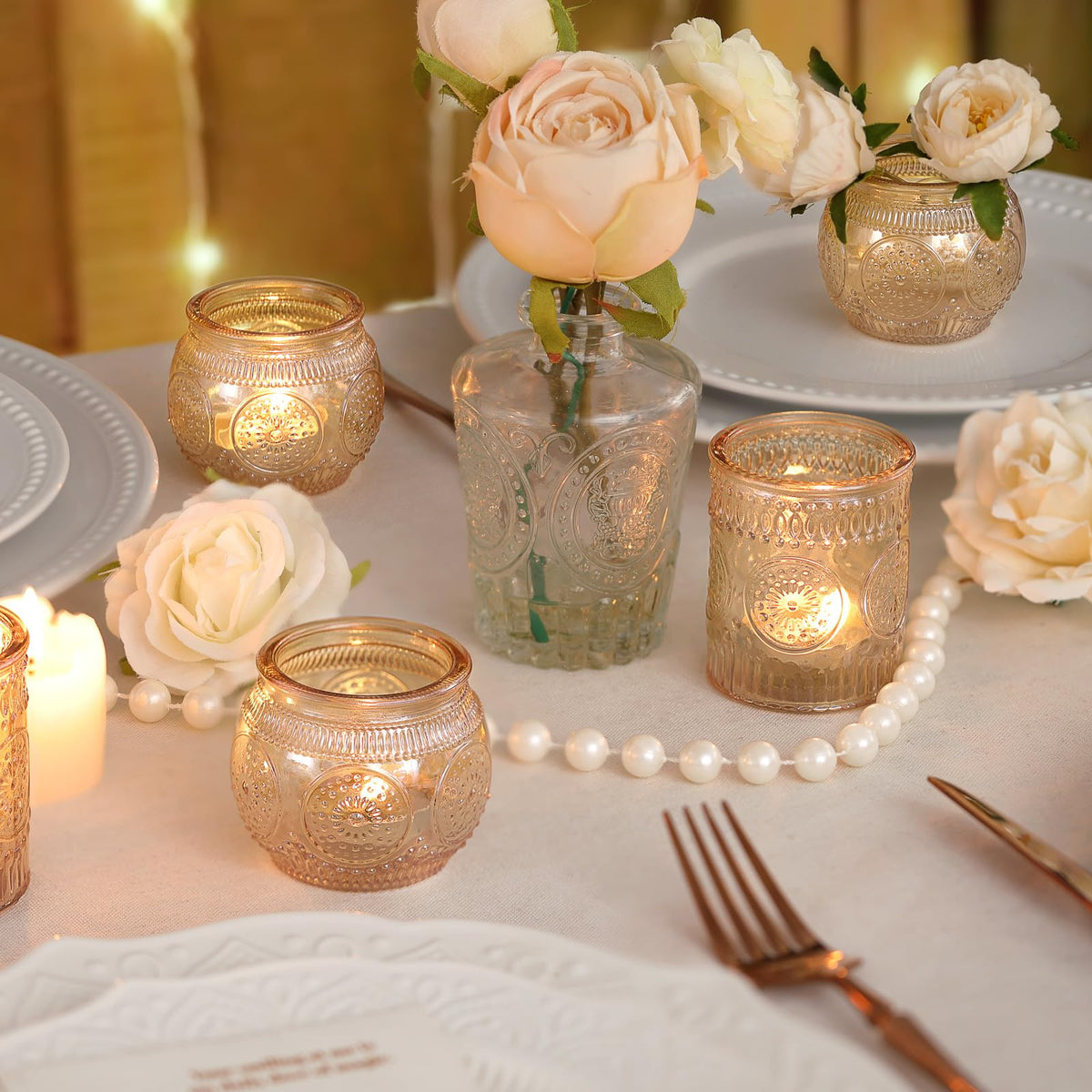 DARJEN Gold Votive Candle Holders Set of 36 - Glass Candle Holder Bulk for Table Centerpiece, Tea Lights Candle Holders for Home, Party & Wedding Shower Decorations