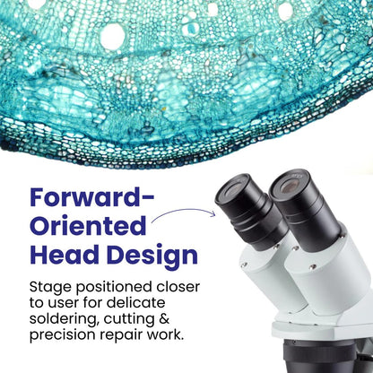 AmScope SE306 Series Compact Multi-Lens Binocular Stereo Microscope - 20X-40X Magnification - Sturdy, Forward-Mounted Microscope with Pillar Stand & Angled Head