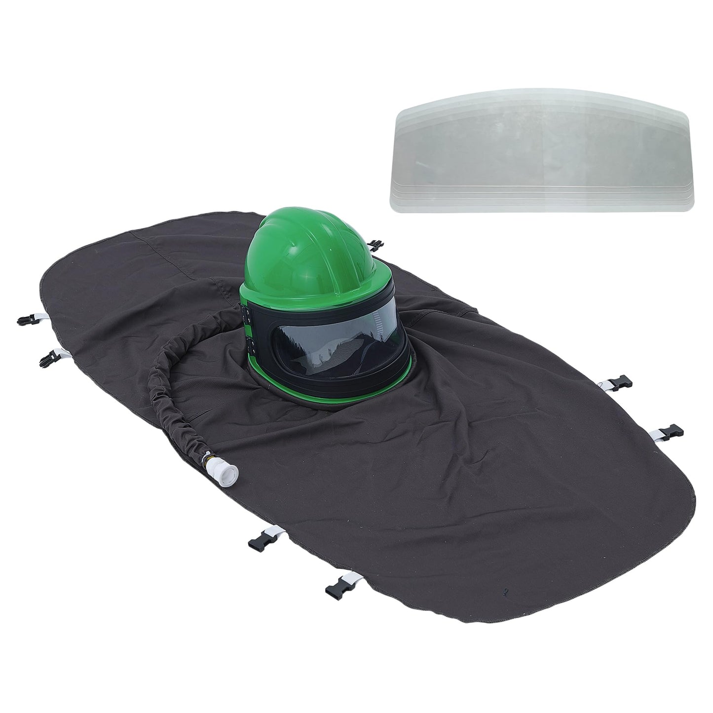 Professional Green Sandblasting Hood 5 Replaceable Lenses, Dustproof Sandblaster Helmet, Fits Protective Suits Ideal for Sandblasting, Spraying, Grinding, Cutting, DIY Painting, Wood