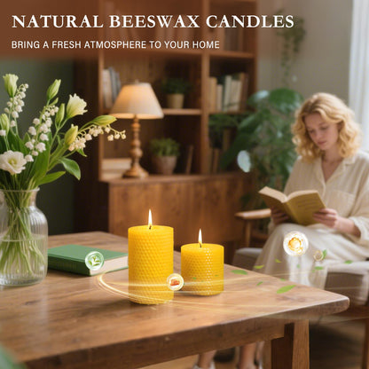 Beeswax Pillar Candles,Hand Rolled Honeycomb Design,3 Sizes,100 Hours Total