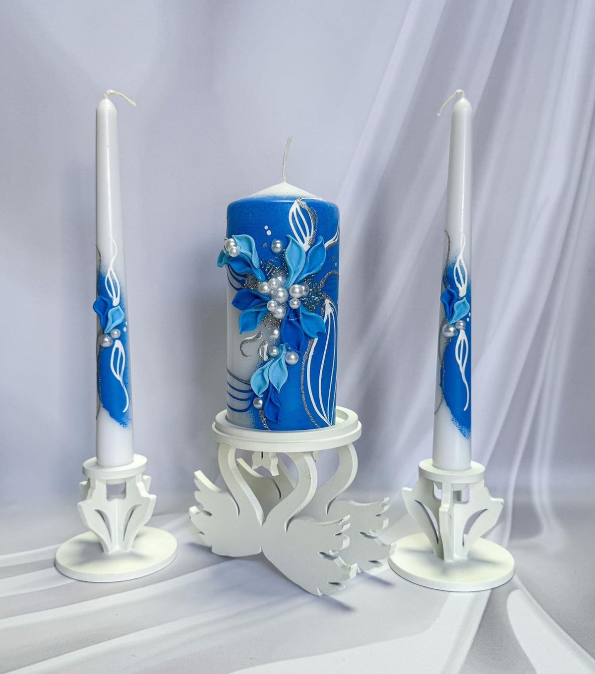 Magik Life Wooden Unity Candle Holder – Solid Triple Candle Stand – Handcrafted from Natural Wood – Painted in Safe Premium White Finish – Fits 2 Taper (0.80”) & 1 Pillar Candle (3”)
