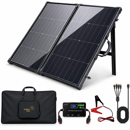 TOPRAY Solar 100W Portable Foldable Solar Panel Suitcase with 10A/12V MPPT Controller & 4-in-1 Adapter Cable, 25% High-Efficiency Solar Panel Charger for Portable Power Stations & 12V Batteries