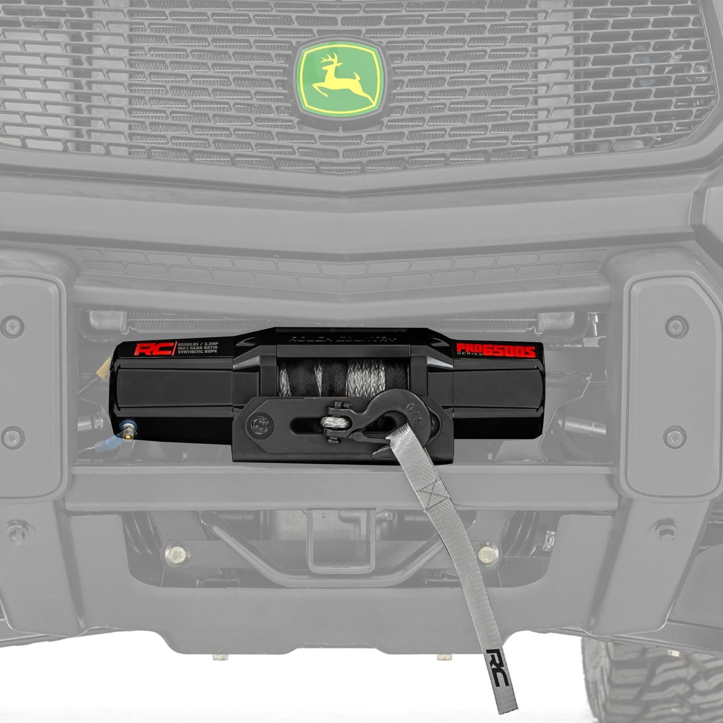 Rough Country 6,500 LB Winch Kit for John Deere Gator XUV 835E - Heavy Duty Mount, Pro Series UTV Winch with 50' Synthetic Rope, Bolt-On Upgrade