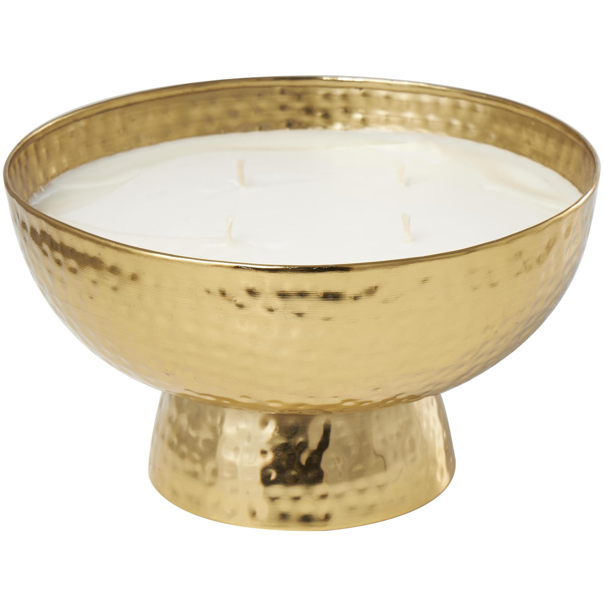 Deco 79 Metal Decorative Candle English Garden Scented Wide Hammered 70 oz 4 Wick Aromatherapy Candle with White Wax, Wax Aromatherapy Candle 10" x 10" x 6", Gold