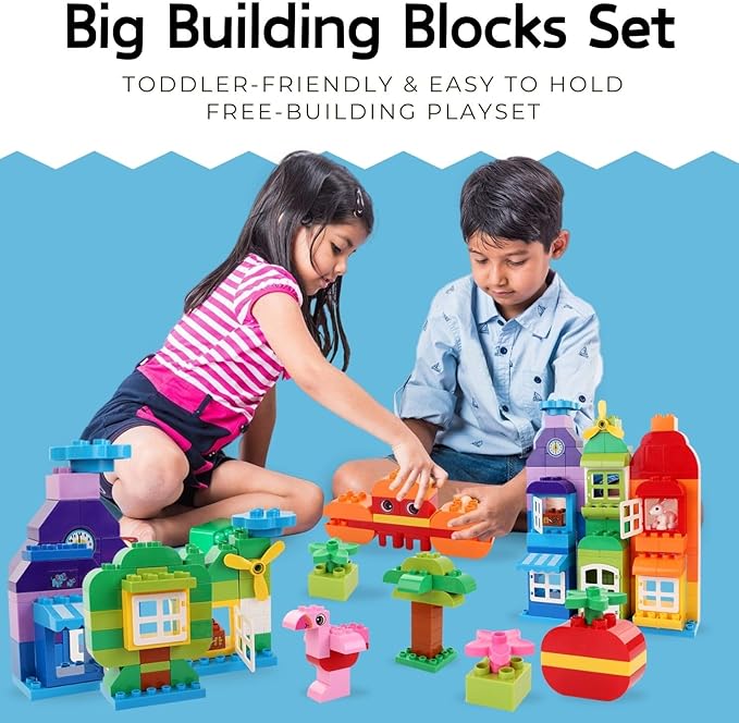 Liberty Imports Big Building Blocks 166 Pieces with Storage Organizer Box Large Bricks Set Educational Learning Classic Construction Toy Set for Toddlers Kids - Compatible with Major Brands