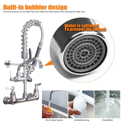 MSTJRY Commercial Faucet with Sprayer 20" Height, 8" Center with 8" Spout Commercial Wall Mount Kitchen Sink Faucet Pre Rinse Sprayer,for 1/2 Compartment Sink (Polished Chrome,Brass)