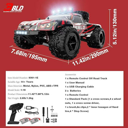 Remote Control Car1/18 Scale RC Cars for Adults &amp Kids - IPX4 Waterproof 40KM/H 4X4 Off Road Truck 2.4GHz Remote Control 4WD All Terrain Vehicle with 2 Batteries (Red)