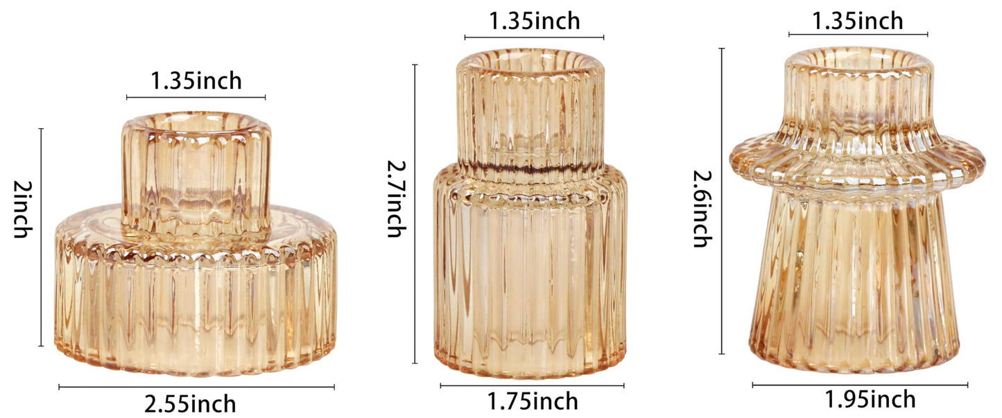 Vixdonos Taper Glass Candlestick Holders Tealight Candle Holders for Table Centerpieces, Wedding Decor and Dinner Party (3 Pcs, Gold)
