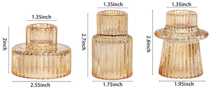 Vixdonos Taper Glass Candlestick Holders Tealight Candle Holders for Table Centerpieces, Wedding Decor and Dinner Party (3 Pcs, Gold)