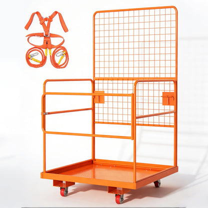 45 in x 43 in Forklift Cage, Max. 2200 LBS Forklift Man Basket with Harness & Wheels, Foldable Work Platform, Lift Basket Aerial Rails for Lifting Loader