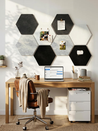 Uoisaiko 8 Pack Hexagon Felt Bulletin Board Tiles - 11.8" Large Thick Pin Board for Walls with 30 Push Pins, DIY Boards for Office Home School Decor, Aesthetic Hex Cork Board Alternative