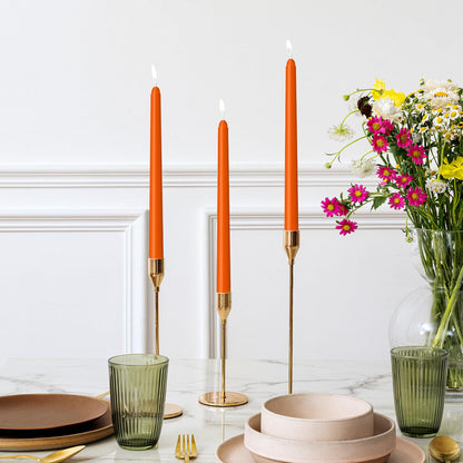 LYOBATH 4 Pack Orange Taper Candles - Taper Candles 10 Inch Dripless, Smokeless & Unscented - 8 Hours Long Burning - Ideal for Weddings, Dinner Parties, and Home Decor