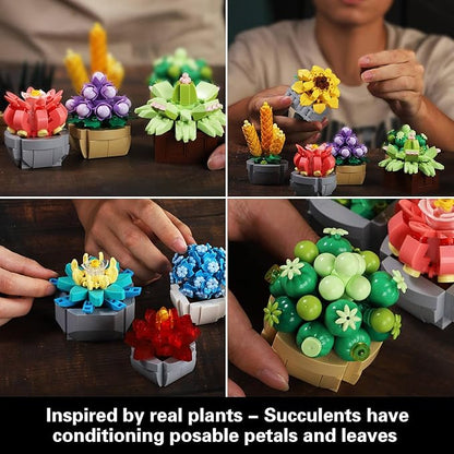 Succulents Set for Adults Building Sets 12 Plants Home Decor Birthday Gifts for Women Creative Housewarming Gifts Botanical Collection Flowers Succulents Artificial Plant Kit (1174 piece)