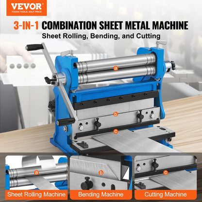VEVOR Sheet Metal Brake, 12-inch, 3-In-1 Combination Shear Brake Roll Machine, 20-Gauge Capacity Shear Press Brake with 90° Max Bending Angle, Shears and Slip Roll Machine for Shear Bending Rolling