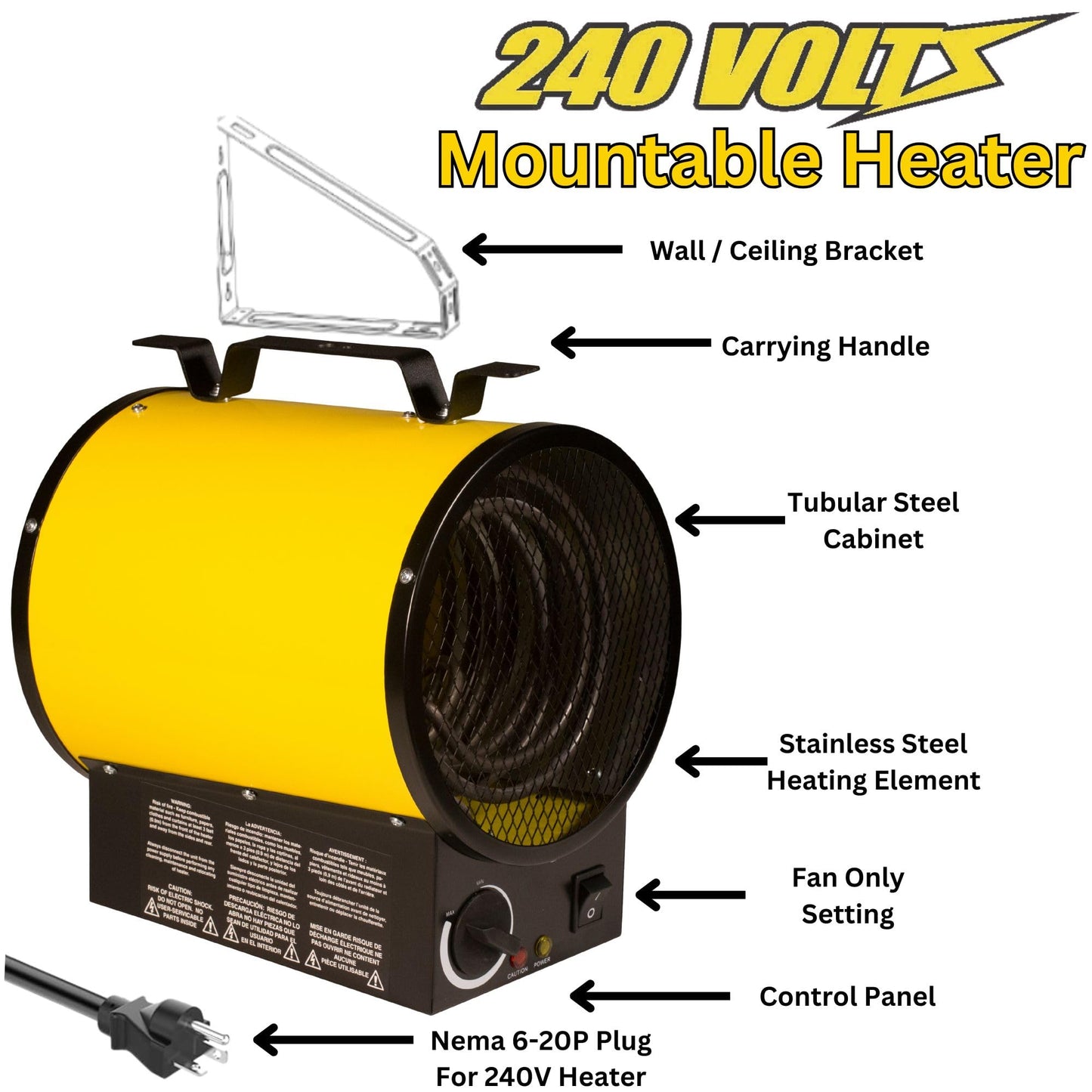 Dura Heat 240V Electric Industrial Garage, Workshop, Warehouse, Construction Heater, Wall/Ceiling Mount, 12,800 BTU, 3,750 Watt Forced Air Heater, Overheat Protection - Ideal for Garage & Workshop