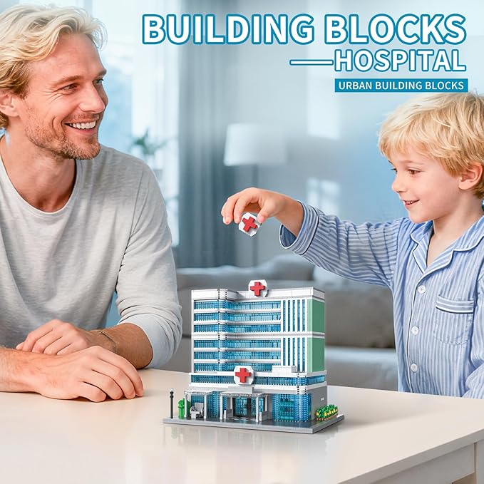Hospital Building Blocks Set 1350 Pieces Modern City Architecture Model with Detailed Interior Micro Mini Bricks Construction Toy Medical Center Clinic Gift for Adults &amp Teens