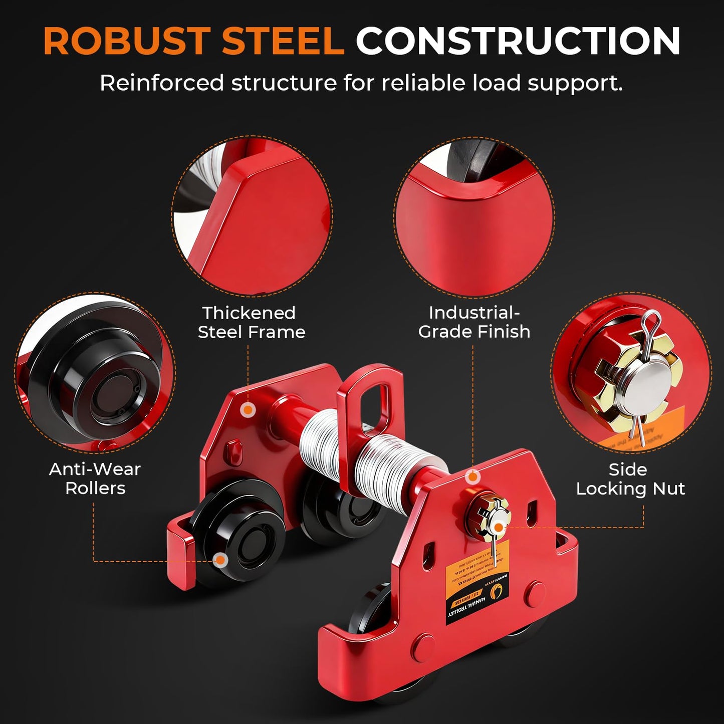 BEAMNOVA I Beam Trolley 3 Ton Manual Adjustable for I-Beam Flange Width 3.66" to 8.46", Overhead Push Beam Trolley Heavy Duty Dual Side Wheels, for Garage Hoist for Straight Curved I Beam