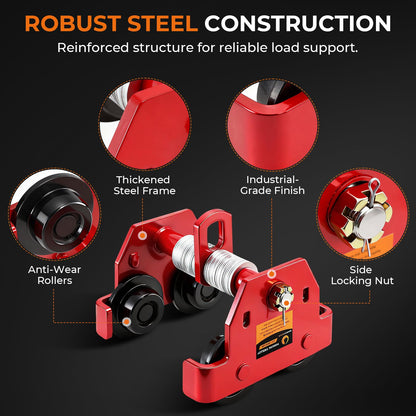 BEAMNOVA I Beam Trolley 3 Ton Manual Adjustable for I-Beam Flange Width 3.66" to 8.46", Overhead Push Beam Trolley Heavy Duty Dual Side Wheels, for Garage Hoist for Straight Curved I Beam