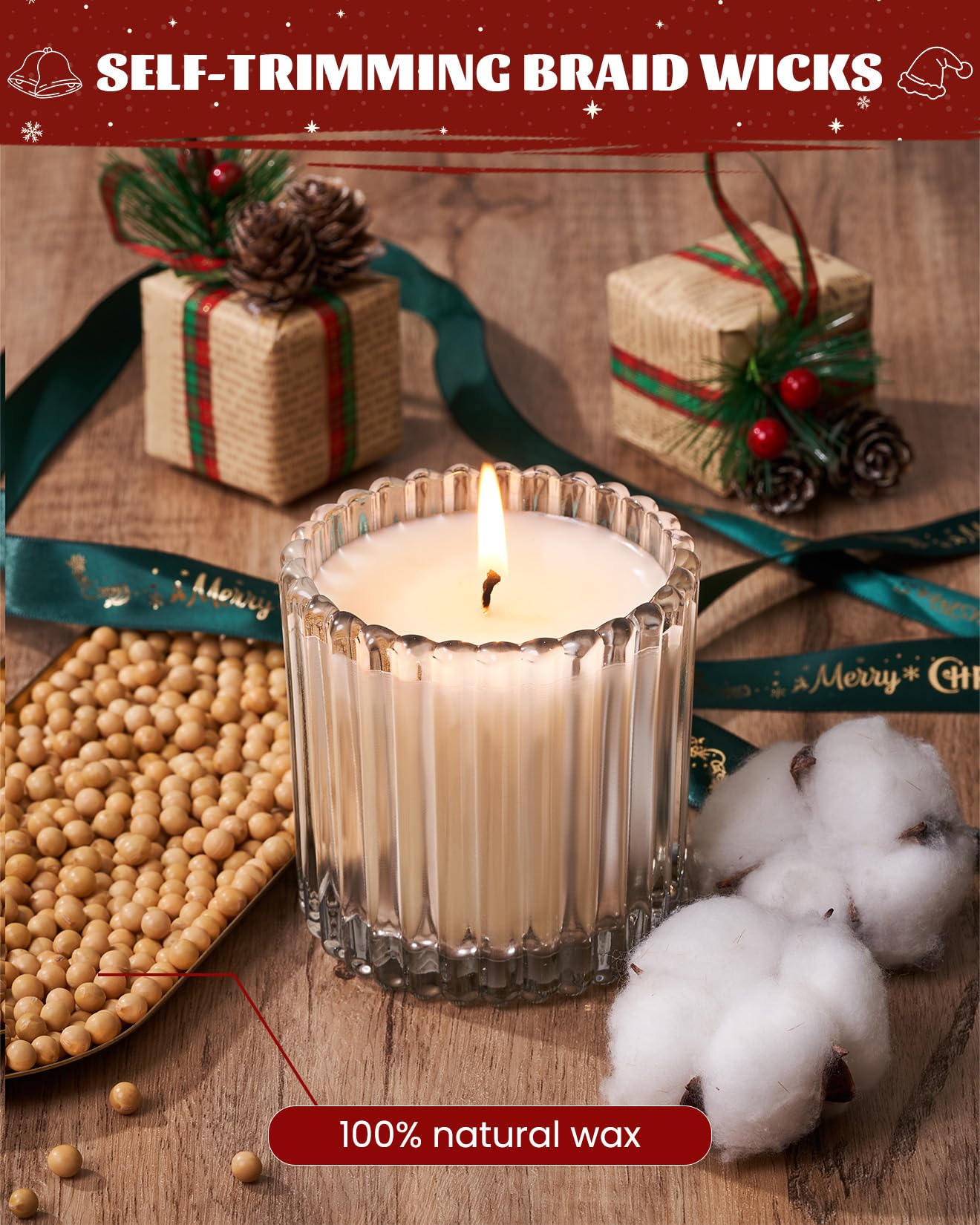 M&SENSE Fresh Baked Pie Soy Candles for Home Scented, Non Toxic Candles, 9.2oz Natural Organic Clean Burning Up to 60 Hours, Christmas Kitchen Decor Gifts for Women