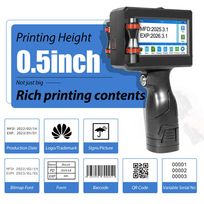 ZHONGMIN Handheld Inkjet Printer with 42ml Quick-Drying Ink Cartridge, Portable Ink Jet Coding Machine for Text/Date/Batch Number/QR Code/Barcode/Logo, Print Height from 0.08 to 0.5 Inch (ZM-C800)