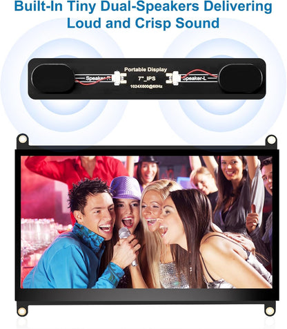 NLIEOPDA 7 Inches Touchscreen Monitor, HD 1024×600 IPS LCD Capacitive Touch Screen Compatible with R Pi 4B/3B+/3B/2/1B+/Zero Ora Pi 5 Por/3 Plus/3B/4B Ban Pi and Windows 10/8/7 (CX-070-A2 US)