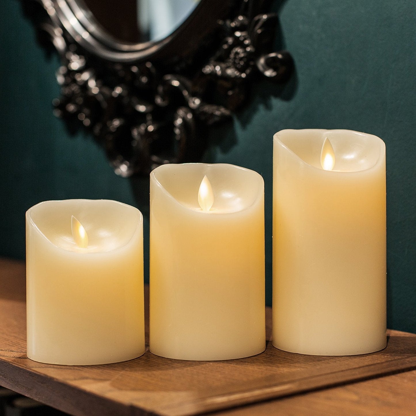 AKU TONPA Flameless Candles Battery Operated Pillar Real Wax Electric LED Flickering Candle Sets with Remote Control Cycling 24 Hours Timer, 4" 5" 6" Pack of 3 (Ivory)