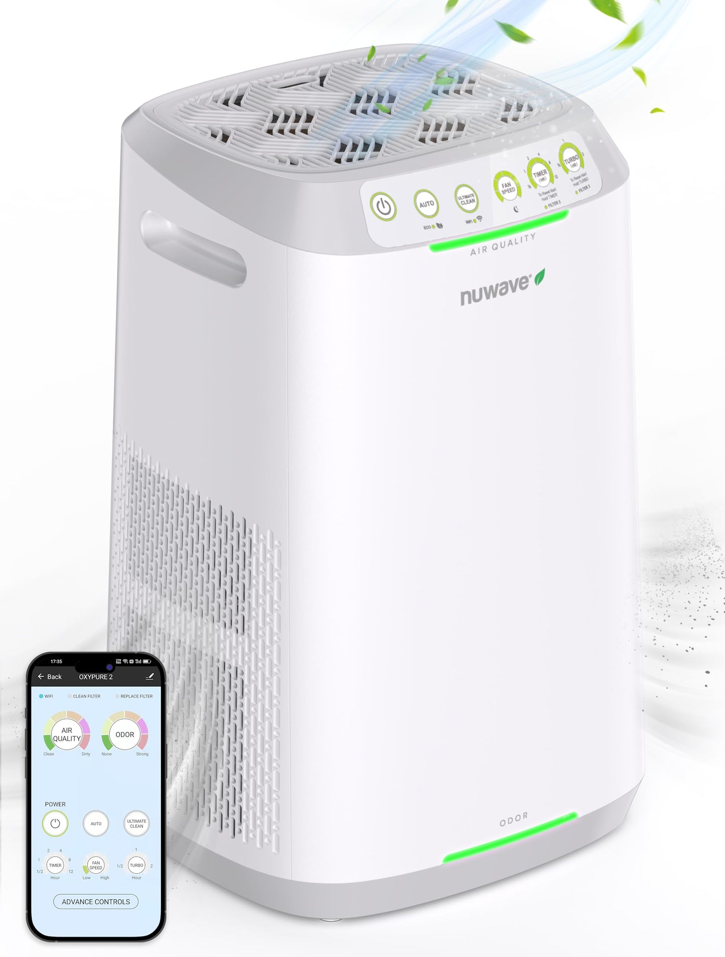 Nuwave Air Purifiers for Home Large Room, Washable and Reusable Bio Guard Filter, Air Purifier for Smoke, Dust, Pollen, Removes up to 100% Particles 3x Smaller Than HEPA, Sleep Mode, 47351V01