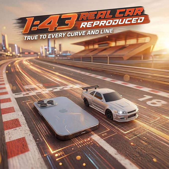 [2026 New Upgrade 1/43 Scale Mini RC Drift Car with Gyroscope Toys for Age 8-14 Old Birthday Gifts Micro Small with Full Proportional RTR 2.4GHz Remote 2 Tire Sets 8 Cones - Silver