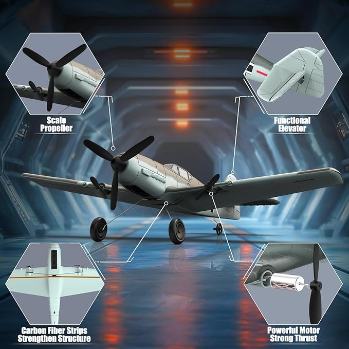 volantexrc RC Plane 3 Channel Remote Control Airplane Fighter Toys 2.4GHz 6-axis Gyro Stabilizer RTF Glider Aircraft Plane Easy to Fly for Adults Beginners (BF109)
