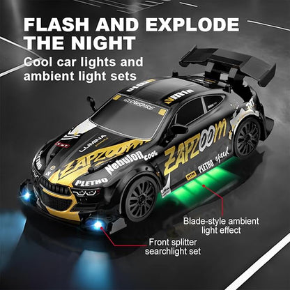 1:24 Scale RC Drift Car 4WD 2.4GHz High Speed Racing Sport Toy Car with LED Lights Racing and Drift Wheels (E81-Black)