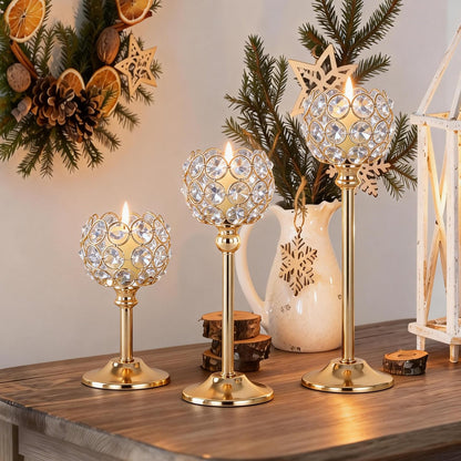 Oakernel Gold Crystal Candle Holders Candlestick Holders - 4 Sets Tall Bling Bowl Candelabra Centerpieces for Dining Table, Wedding, Party & Fireplace Mantel Decor,12Pcs